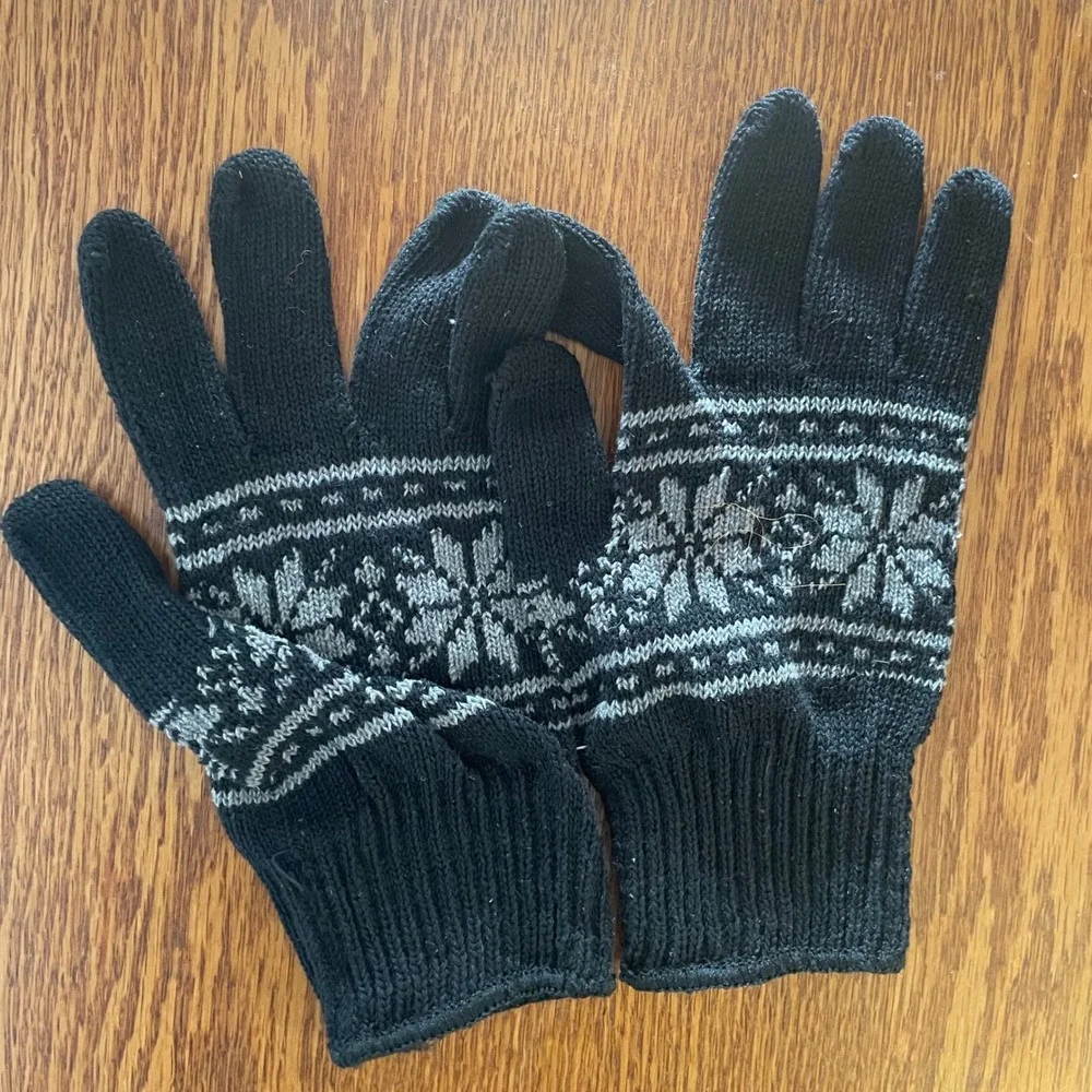 Fair Isle Gloves Adult Black Knit Warm Stretch Winter Outdoor unbranded‎ NWOT